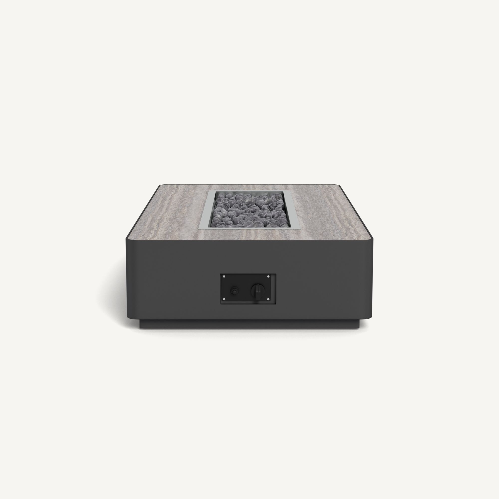 Harbour Antigua Rectangle Fire Table - Aluminum Asteroid / Travertine Dark Gray