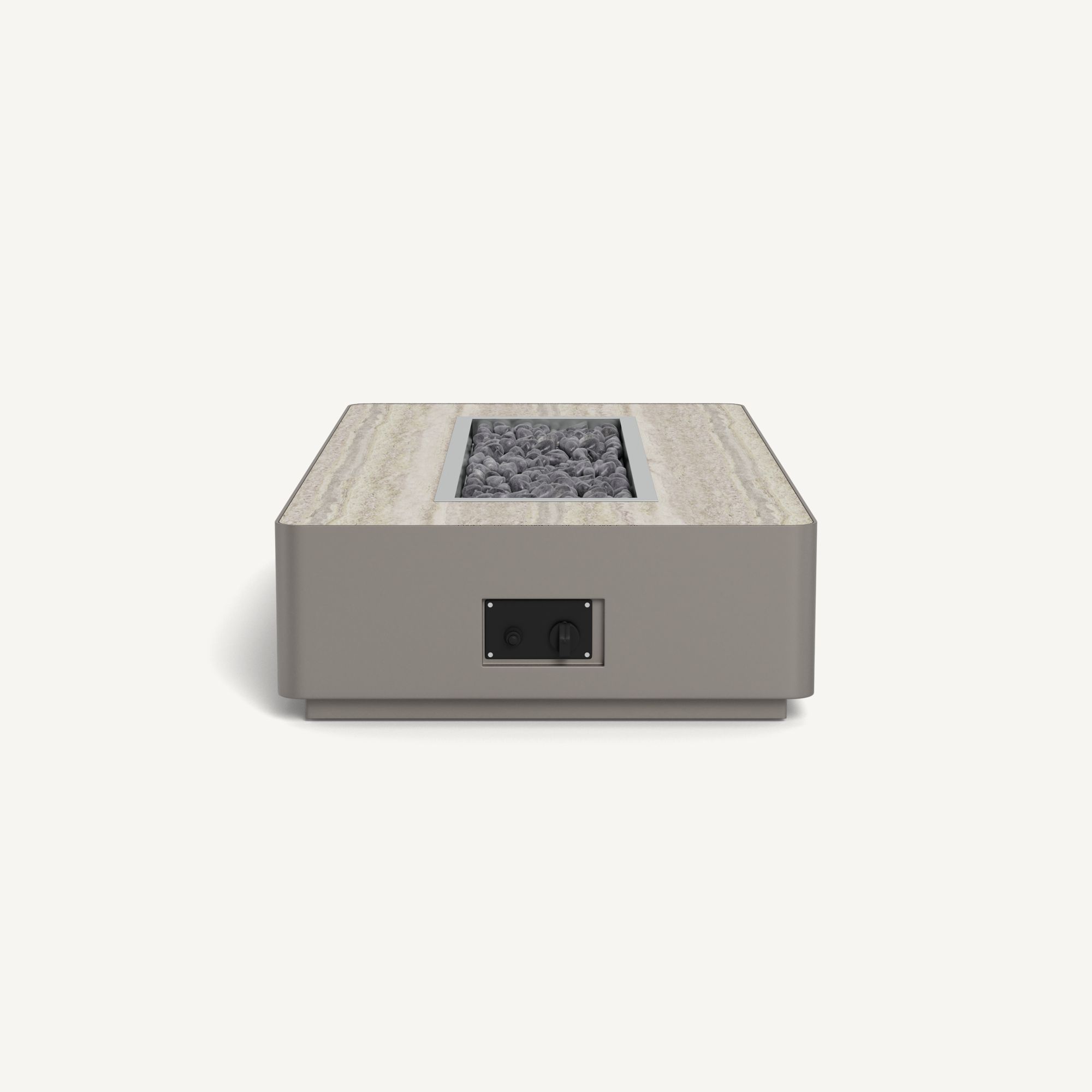 Harbour Antigua Rectangle Fire Table - Aluminum Taupe / Travertine Silver