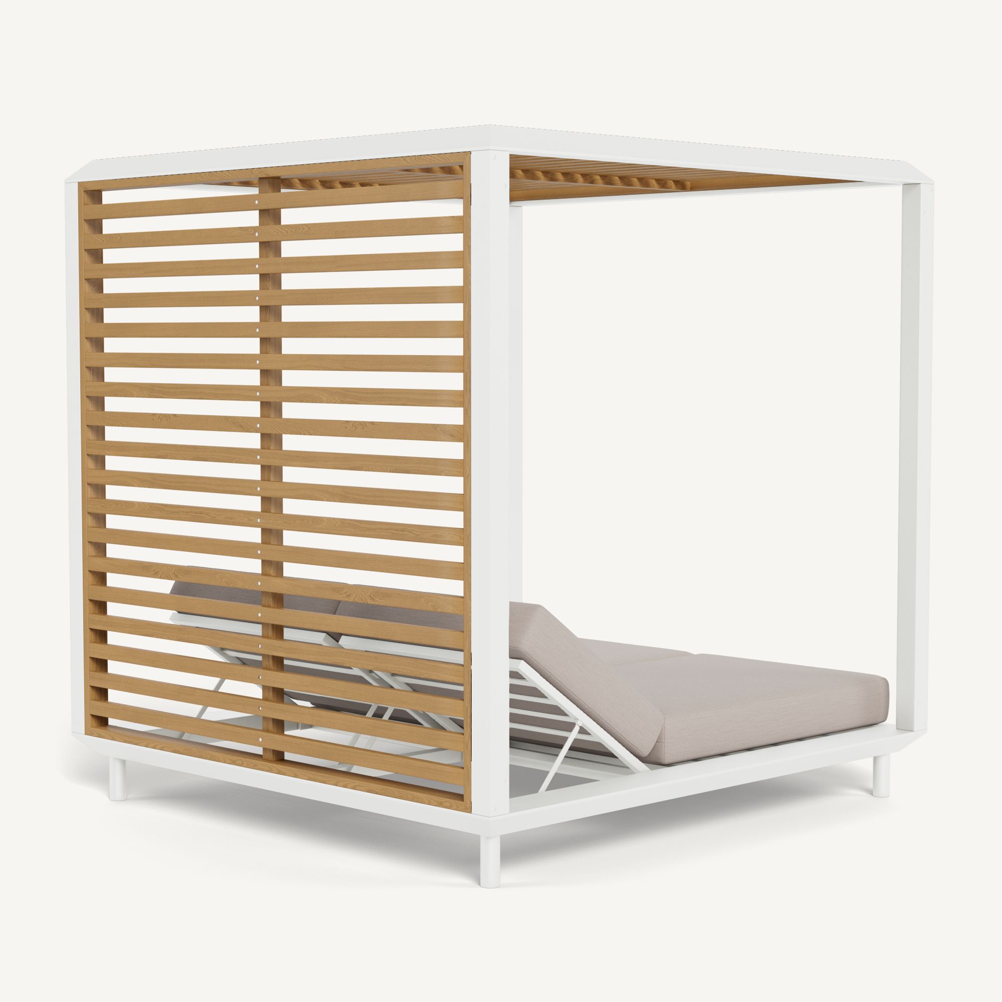 Harbour Breeze Xl Aluminum Cabana - Aluminum White / Panama Marble / Teak Natural