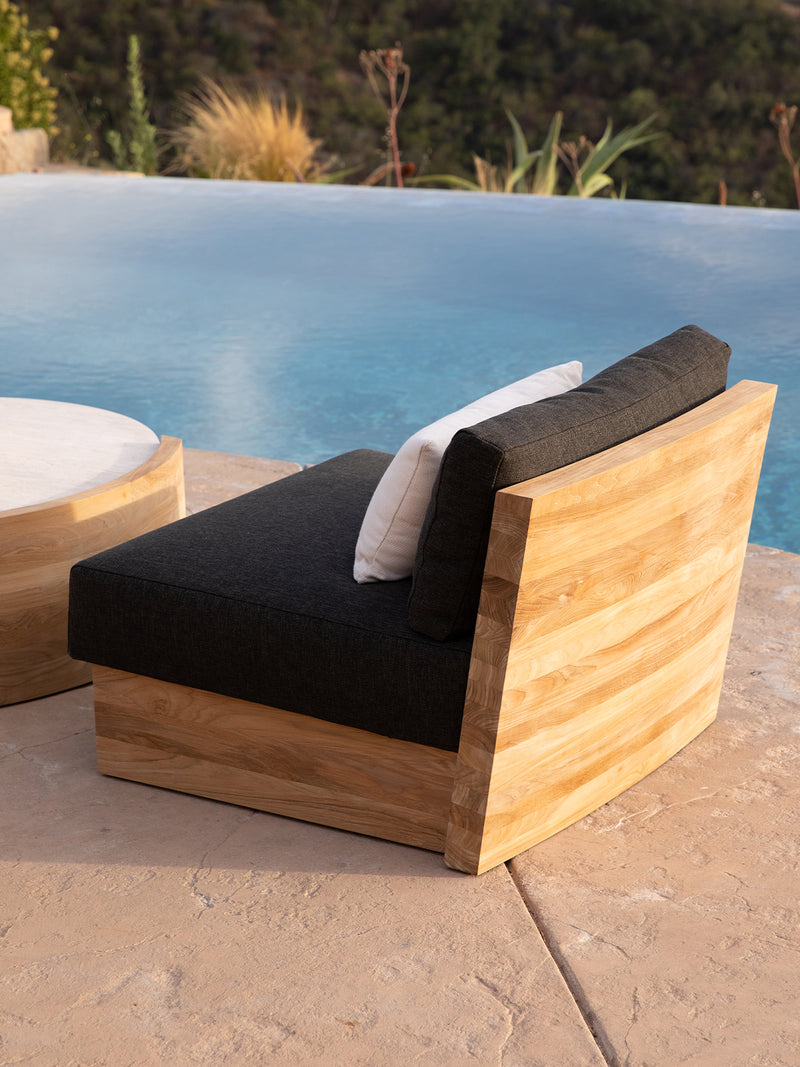 Harbour Catalina Round Coffee Table in Teak Natural / Travertine Cream