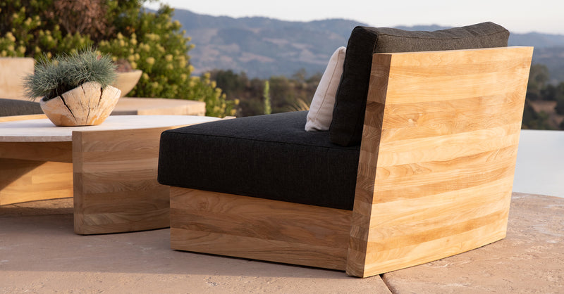 Harbour Catalina Round Coffee Table in Teak Natural / Travertine Cream