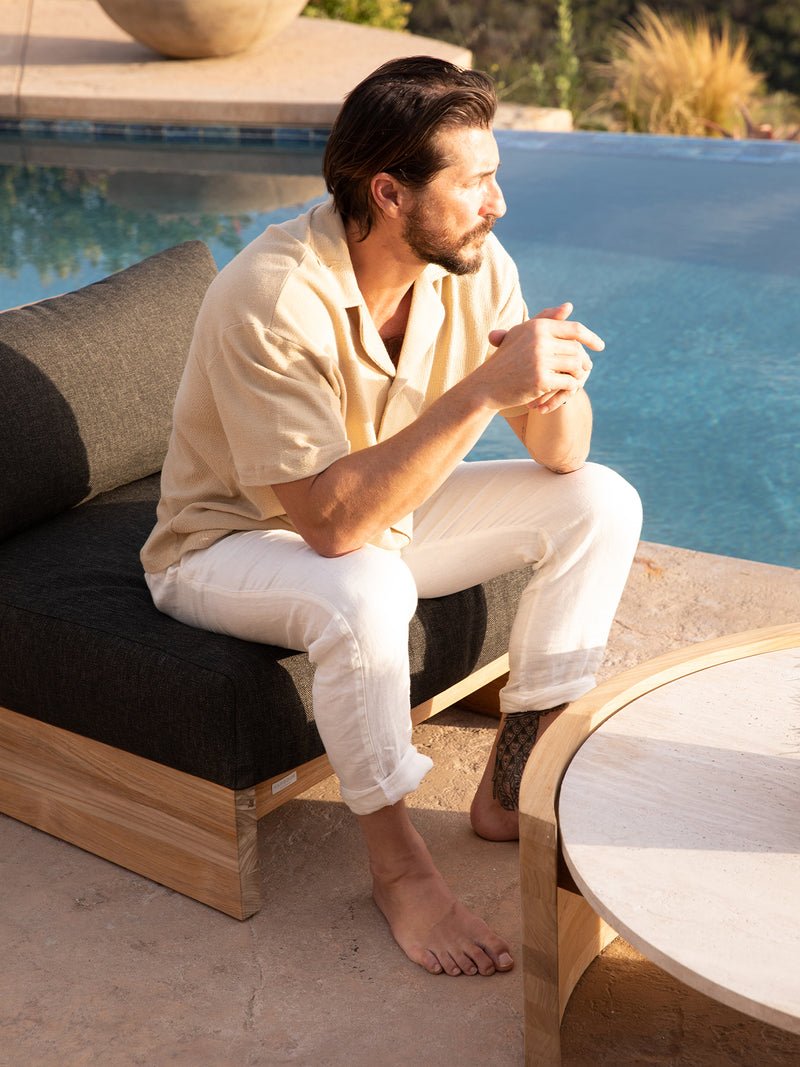 Harbour Catalina Round Coffee Table in Teak Natural / Travertine Cream