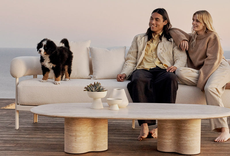 Harbour Cove Aluminum Round Coffee Table - Aluminum Asteroid / Travertine Dark Gray