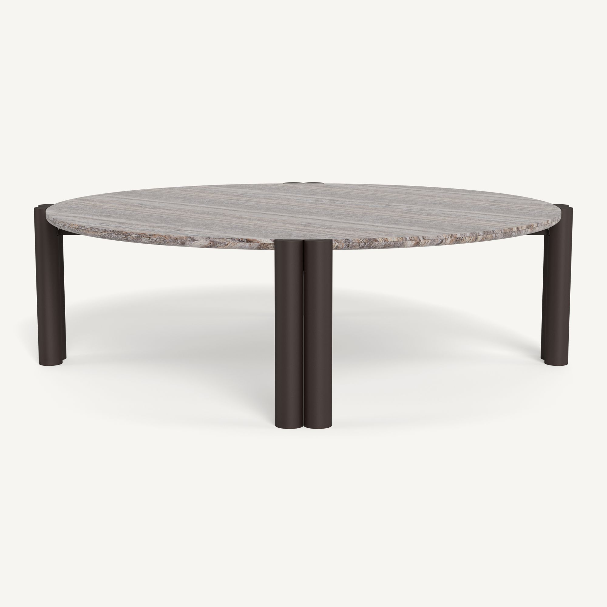 Harbour Cove Aluminum Round Coffee Table - Aluminum Bronze / Travertine Dark Gray