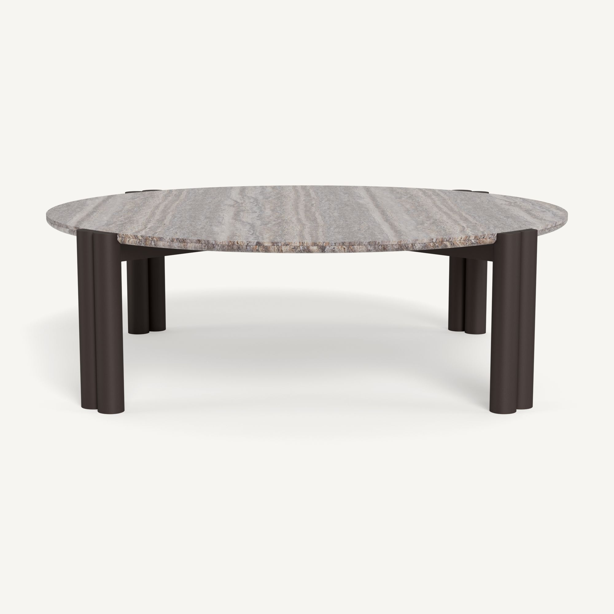 Harbour Cove Aluminum Round Coffee Table - Aluminum Bronze / Travertine Dark Gray