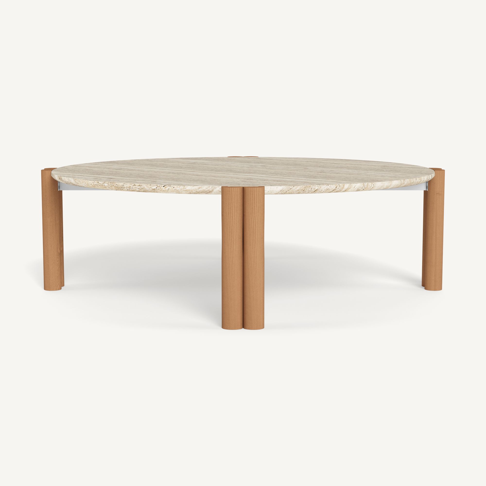 Harbour Cove Teak Round Coffee Table in Teak Natural / Travertine Cream