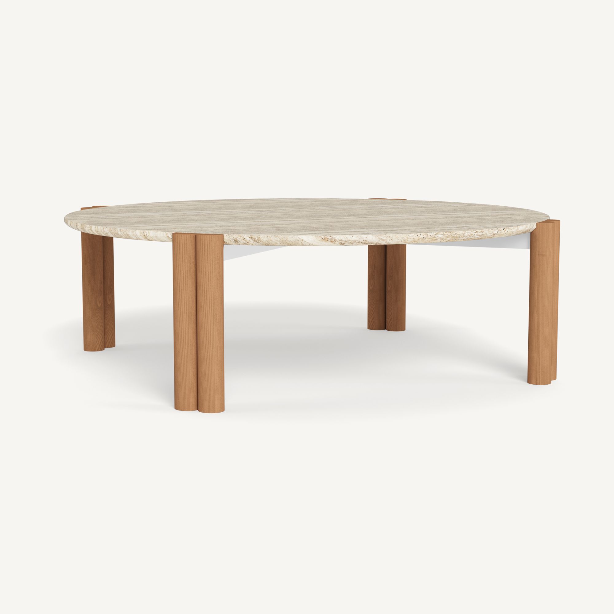 Harbour Cove Teak Round Coffee Table in Teak Natural / Travertine Cream