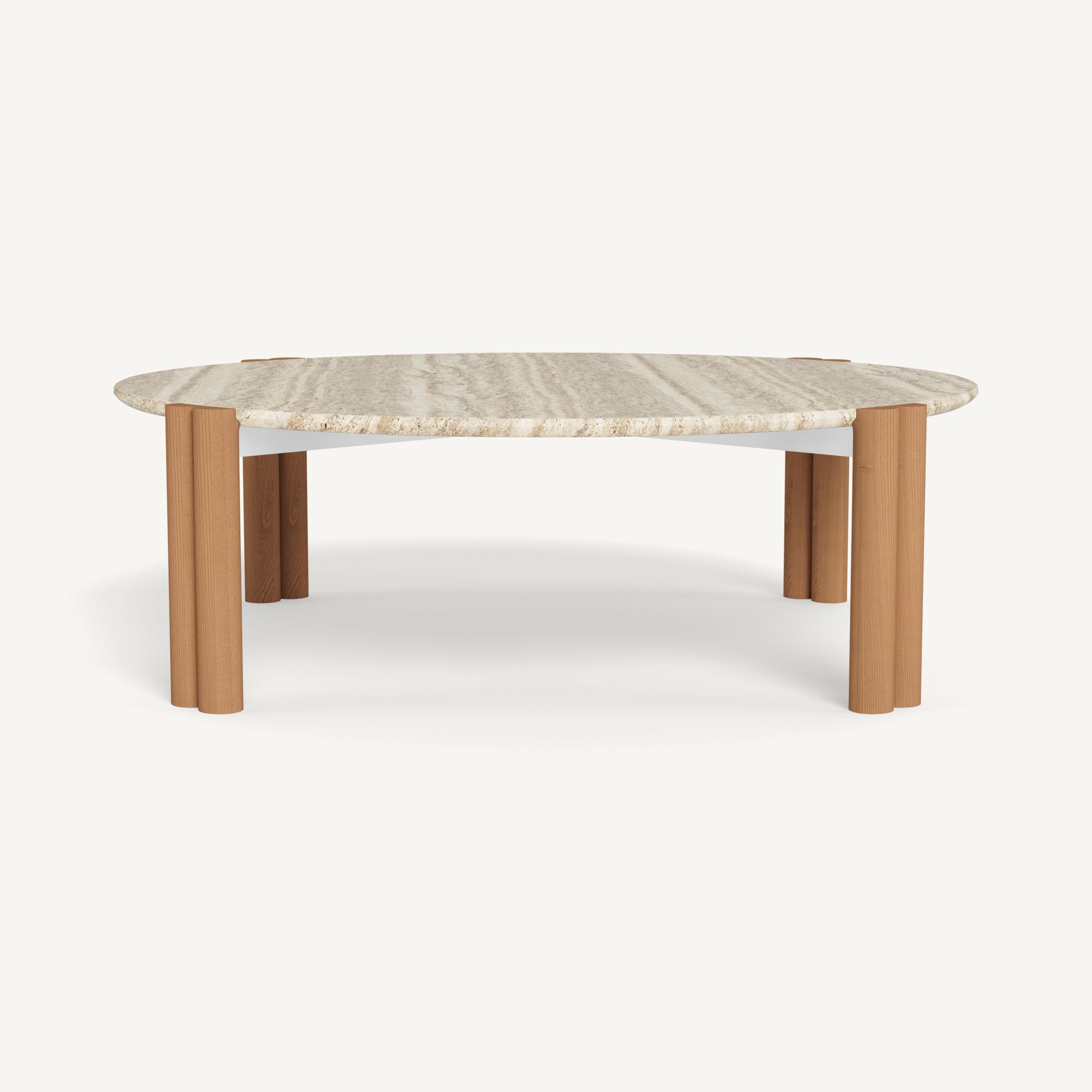 Harbour Cove Teak Round Coffee Table in Teak Natural / Travertine Cream