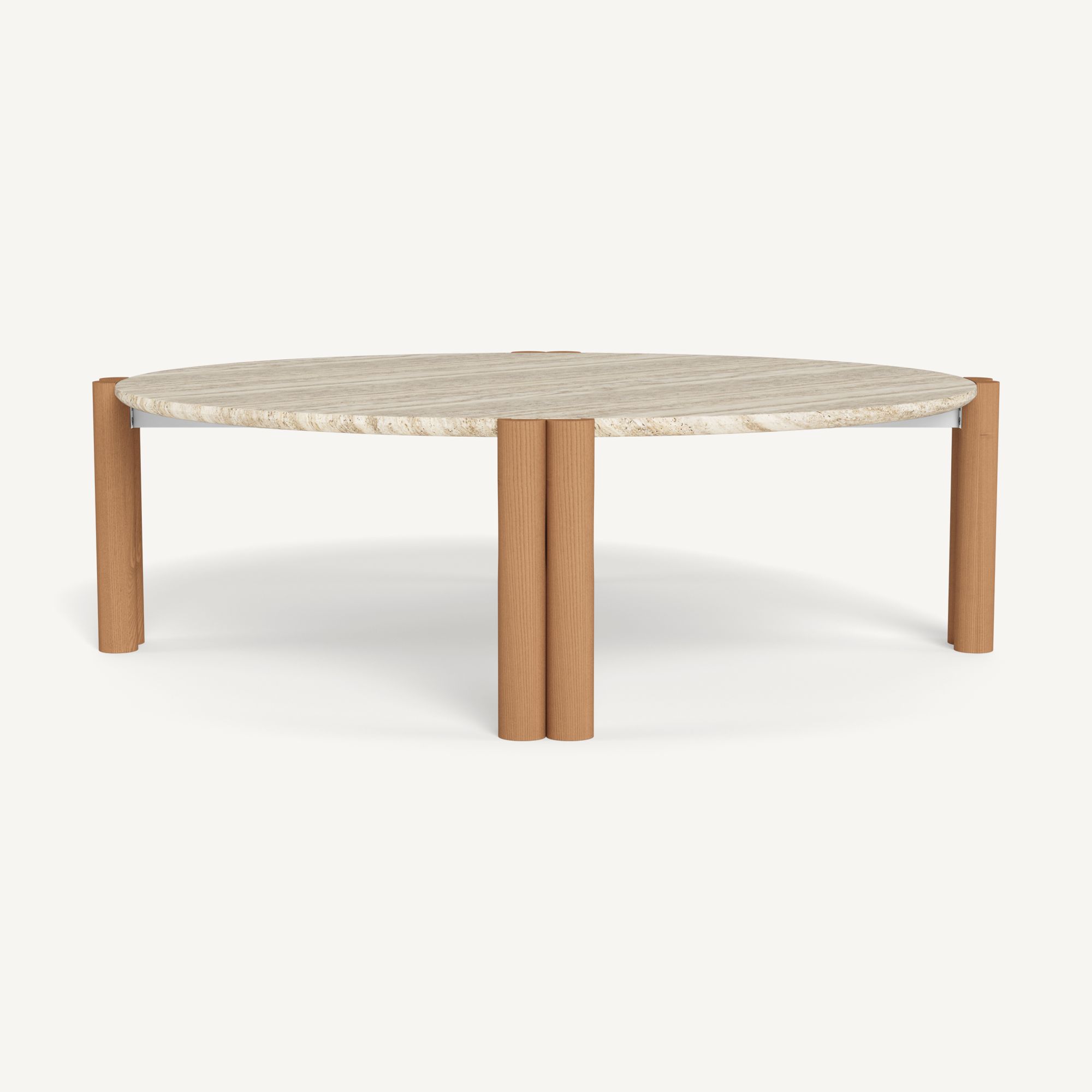 Harbour Cove Teak Round Coffee Table in Teak Natural / Travertine Cream