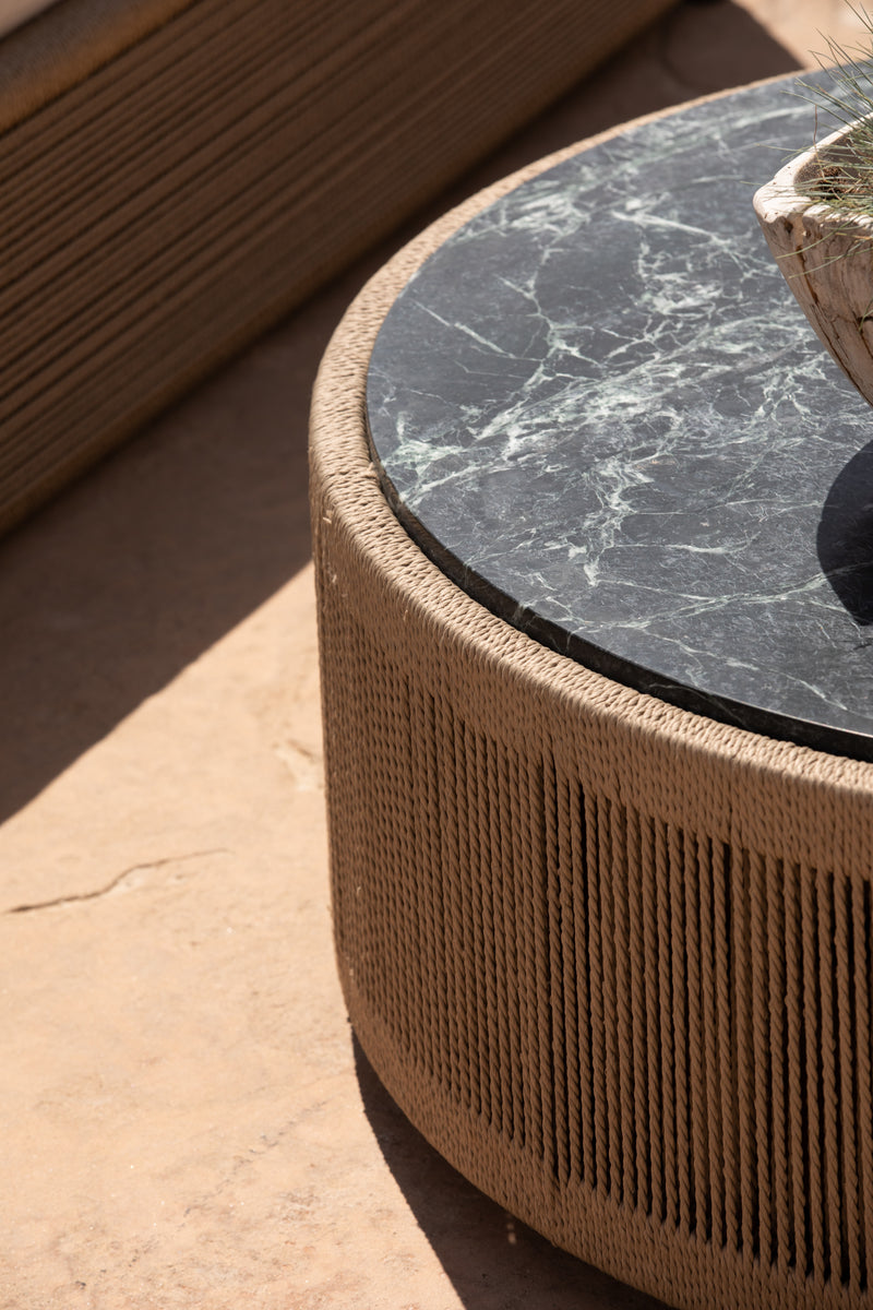 Harbour Formentera Round Coffee Table - Twisted Rope Dune / Marble Verde