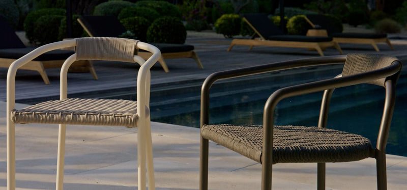 Harbour Leo Stacking Dining Chair - Aluminum Asteroid / Rope Light Gray