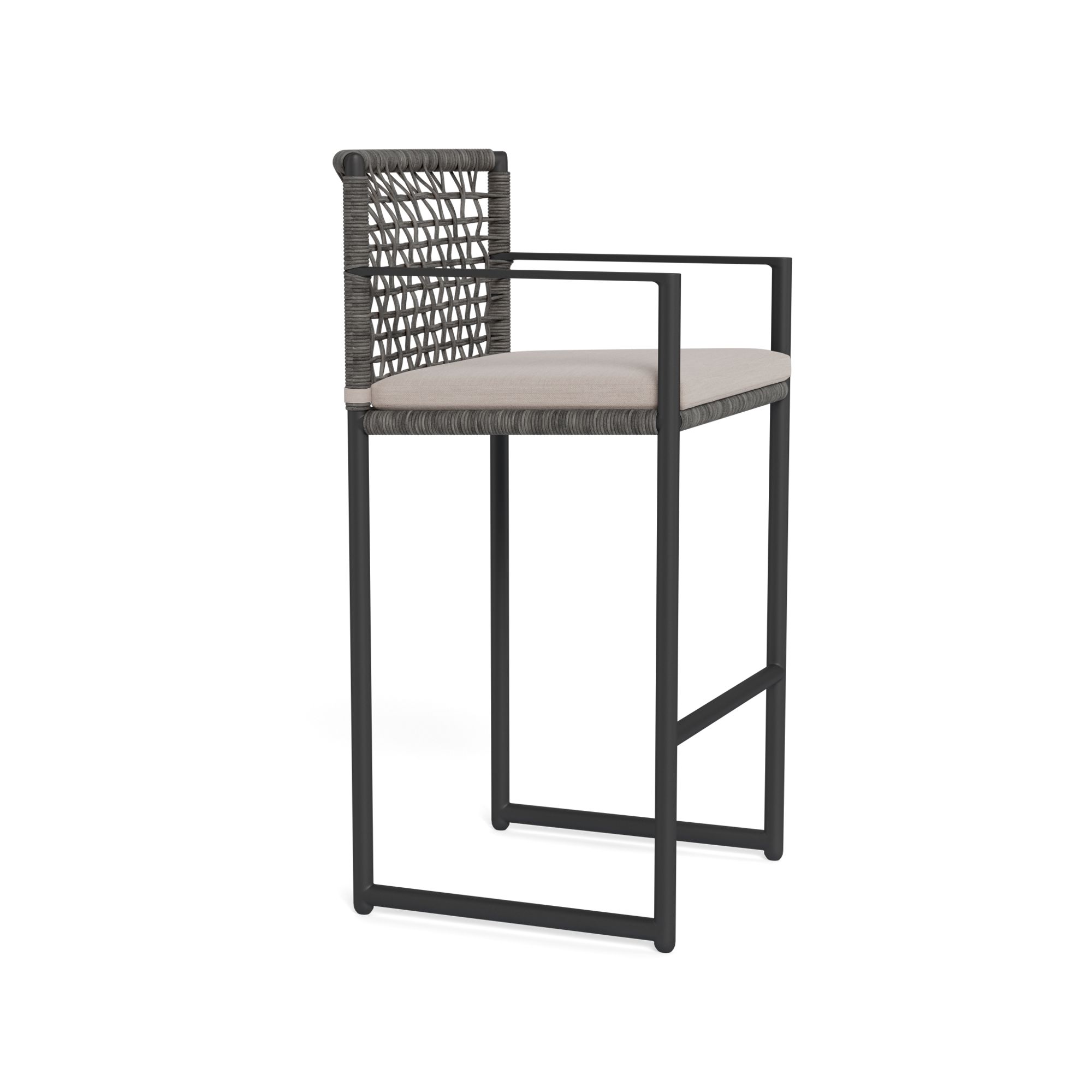 Harbour Loop Bar Stool - Aluminum Asteroid / Panama Marble / Wicker Gray