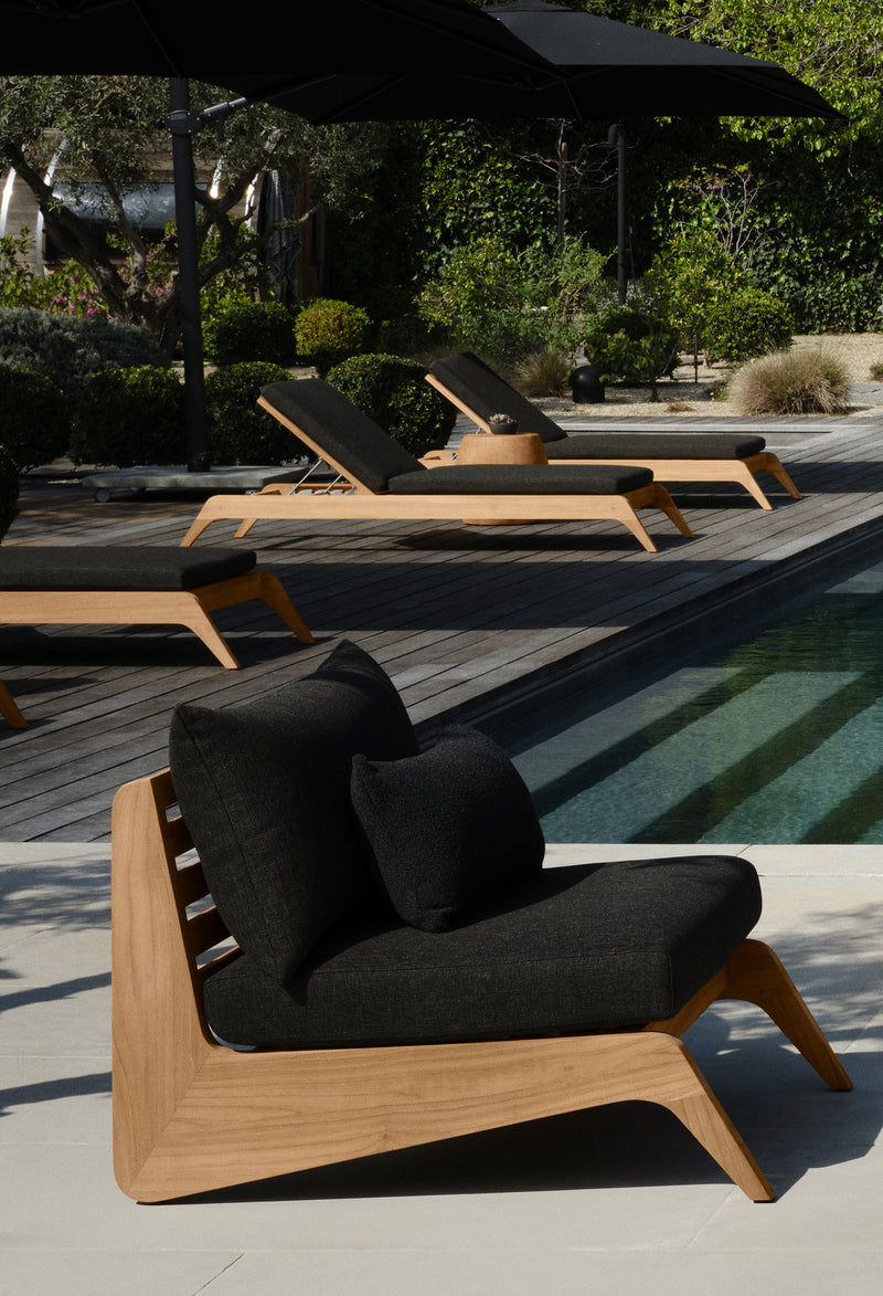 Harbour Mlb Teak Slatted Sun Lounge - Teak Charcoal / Panama Cloud