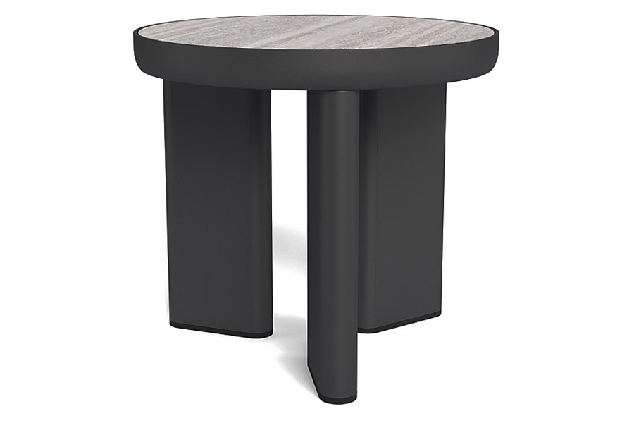 Harbour Moab Round Side Table - Aluminum Bronze / Travertine Dark Gray