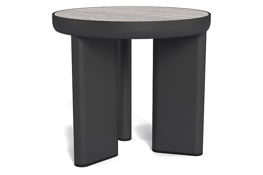 Harbour Moab Round Side Table - Aluminum Bronze / Travertine Dark Gray