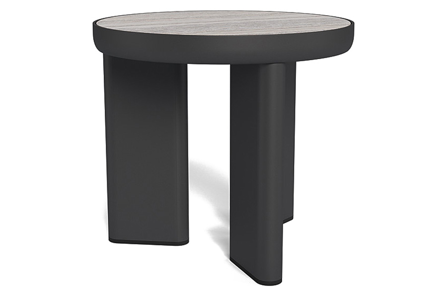 Harbour Moab Round Side Table - Aluminum Bronze / Travertine Dark Gray