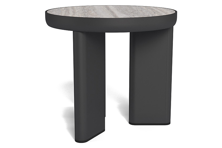 Harbour Moab Round Side Table - Aluminum Bronze / Travertine Dark Gray