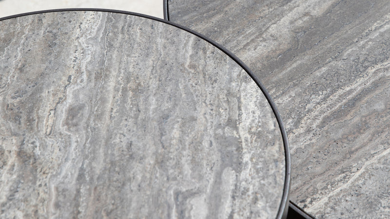 Harbour Moab Round Side Table - Aluminum Bronze / Travertine Dark Gray