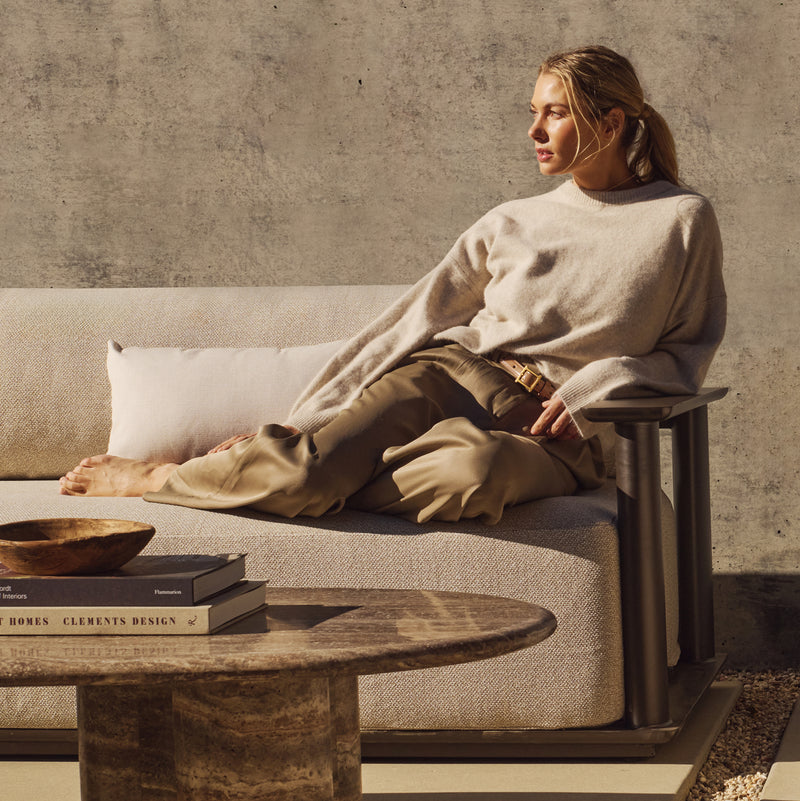 Harbour Newport Aluminum Side Table - Aluminum Bone / Travertine Natural