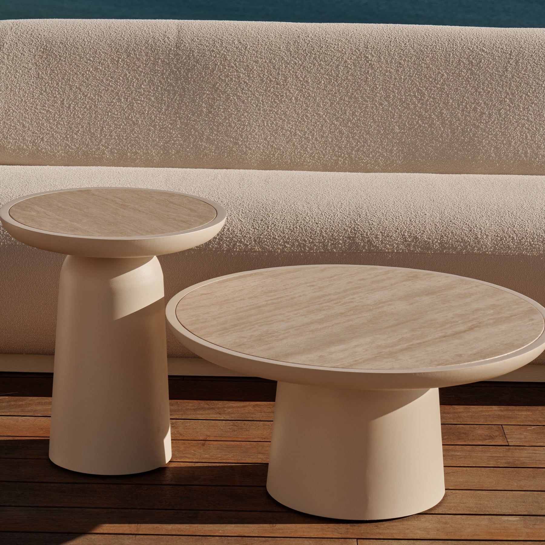 Harbour Nova Aluminum Round Side Table - Aluminum Asteroid / Travertine Dark Gray