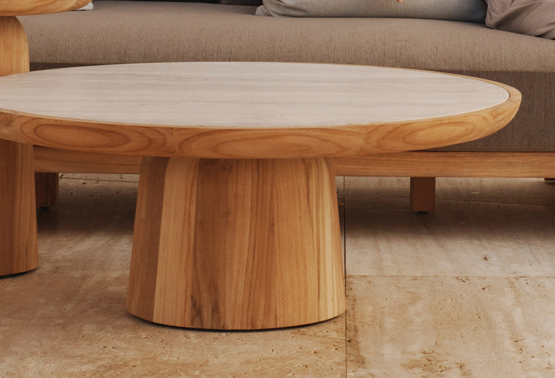 Harbour Nova Aluminum Round Side Table - Aluminum Asteroid / Travertine Dark Gray