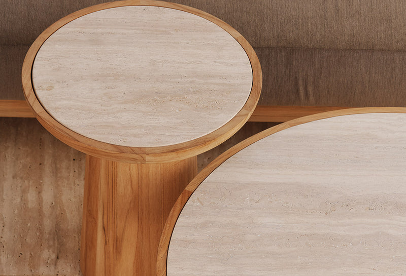 Harbour Nova Aluminum Round Side Table - Aluminum Asteroid / Travertine Dark Gray