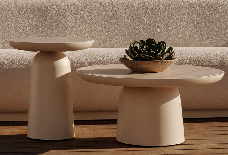 Harbour Nova Teak Round Dining Table 48" in Teak Natural / Travertine Cream