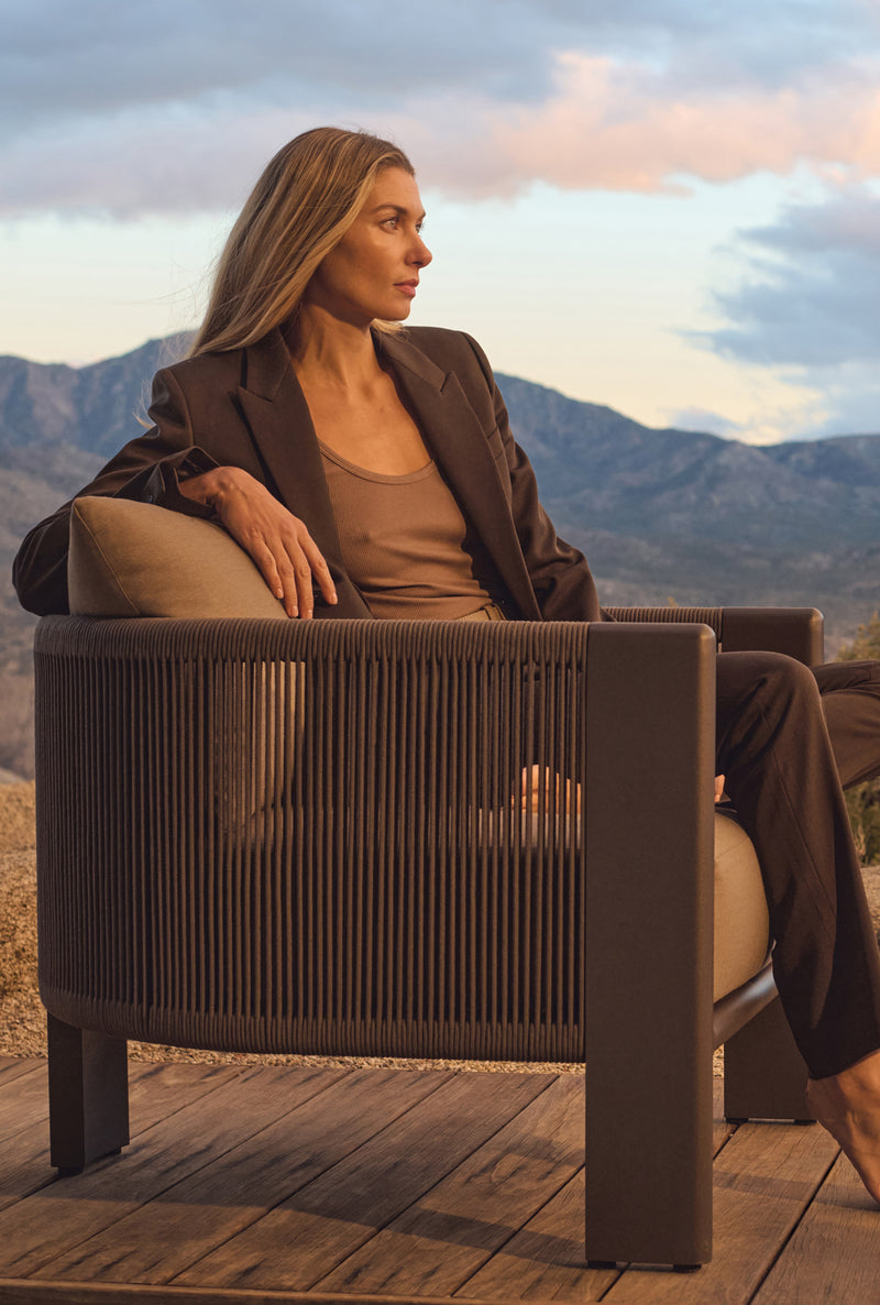 Harbour Palm Beach Aluminum Dining Chair - Aluminum Asteroid / Copacabana Sand / Rope Dark Gray