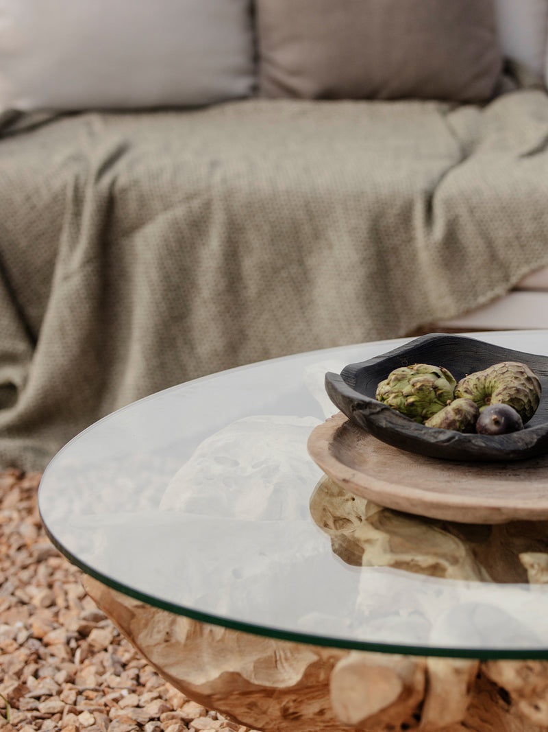 Harbour Pure Root Coffee Table 800 in Teak Natural / Glass Clear