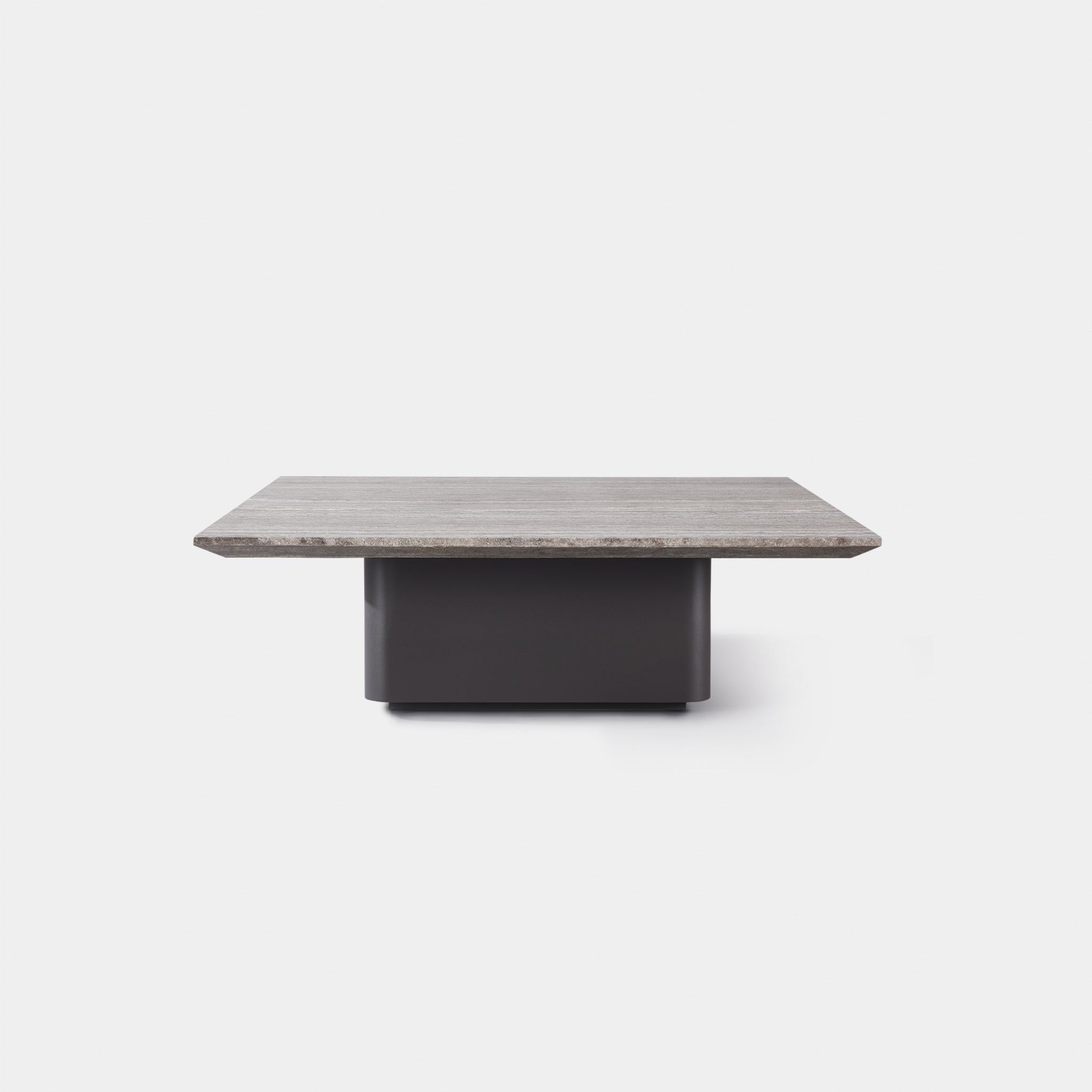 Harbour Santorini Outdoor Stone Square Side Table in Aluminum Asteroid / Travertine Dark Gray