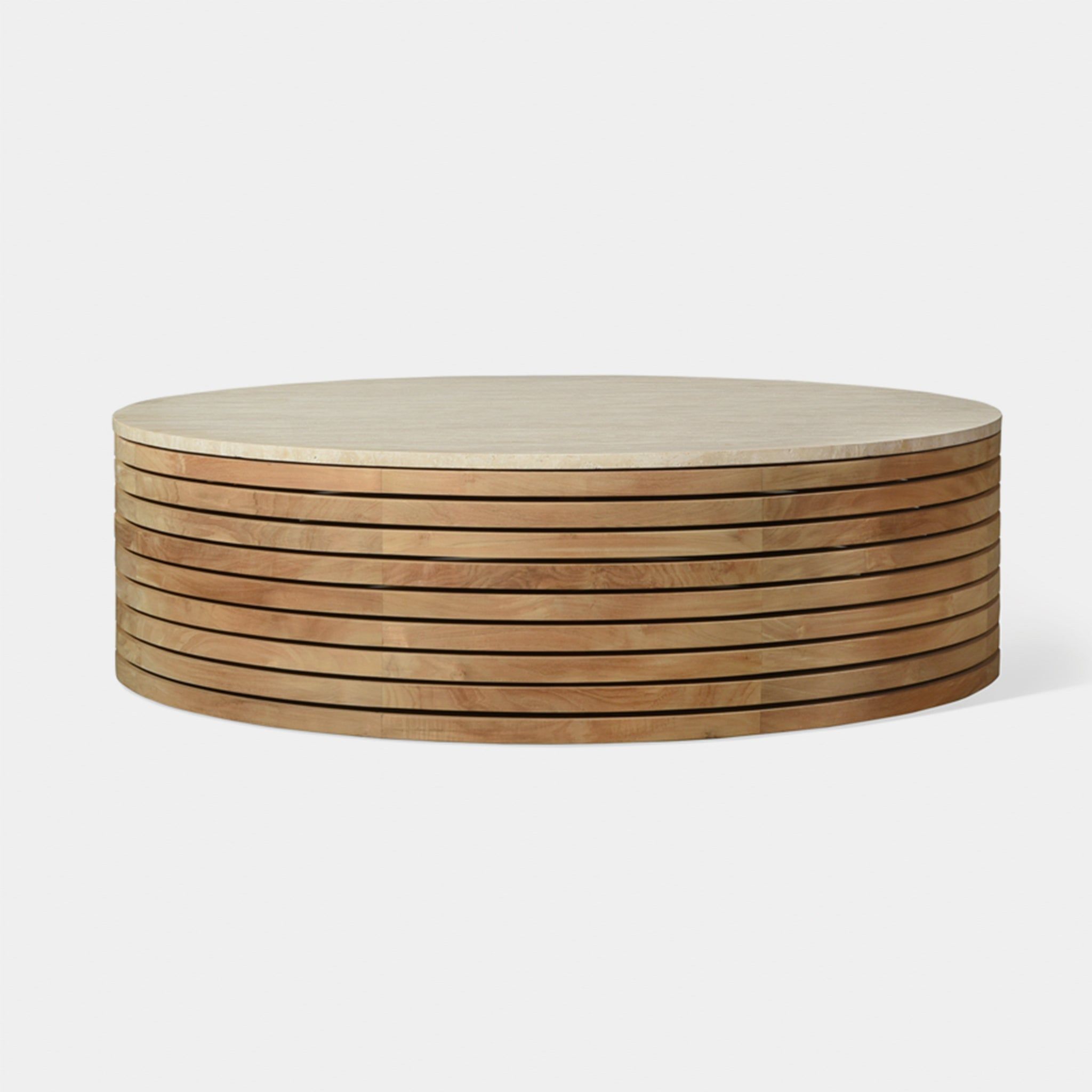 Harbour Tahiti Round Coffee Table in Teak Natural / Travertine Cream
