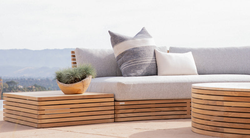 Harbour Tahiti Round Coffee Table in Teak Natural / Travertine Cream