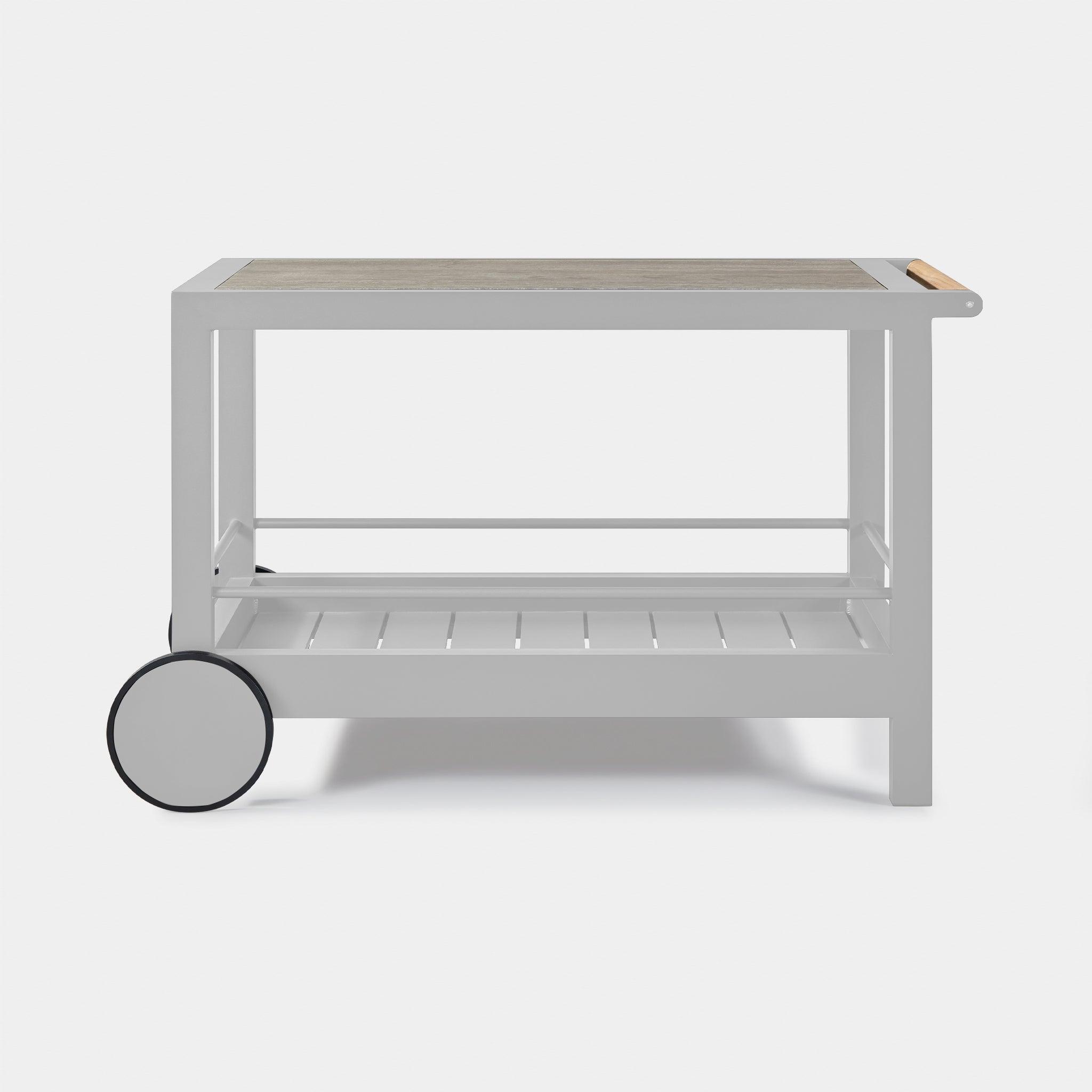 Harbour Tavola Stone Bar Cart - Aluminum Asteroid, Travertine Dark Gray