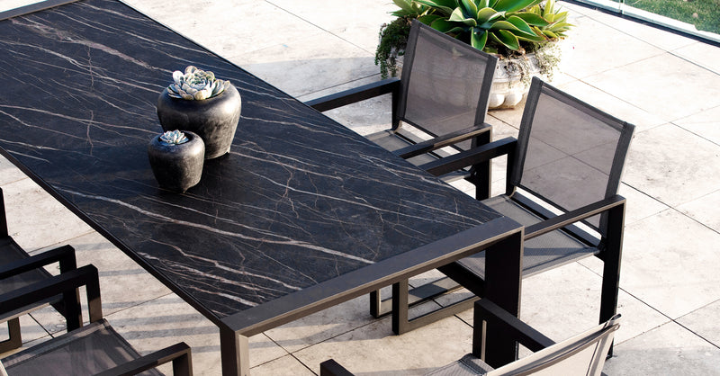 Harbour Vaucluse Side Table in Aluminum Taupe / Laminam Grigio