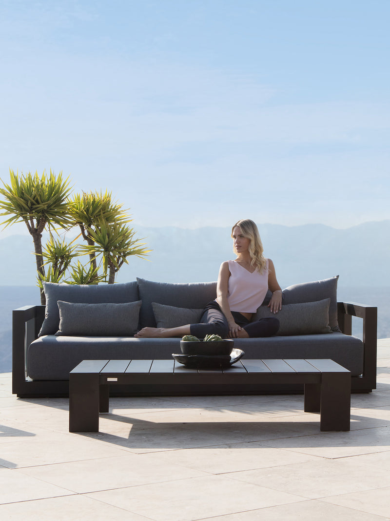 Harbour Vaucluse Side Table in Aluminum Taupe / Laminam Grigio