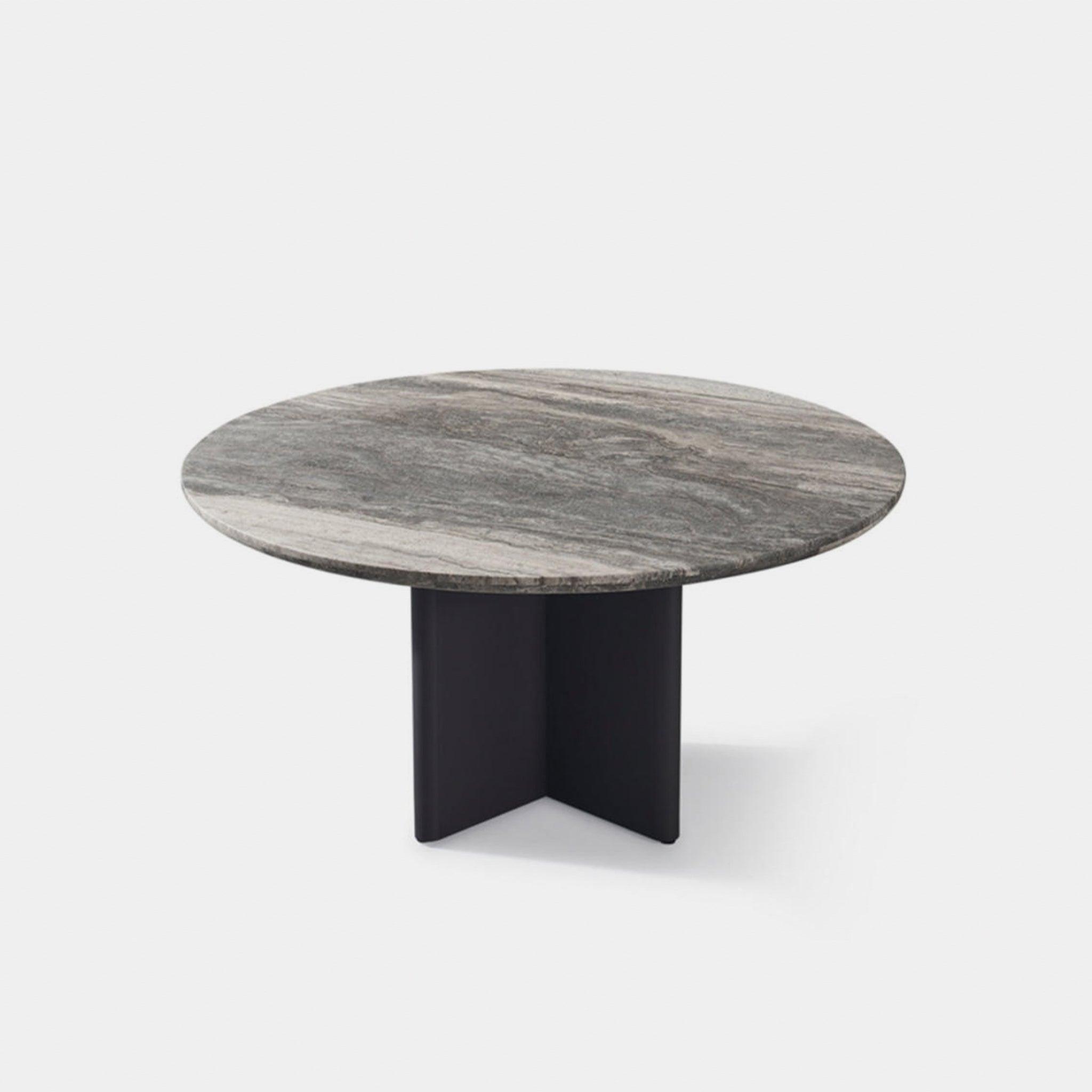 Harbour Victoria Aluminum Stone Round Dining Table 60" - Aluminum Taupe / Travertine Silver