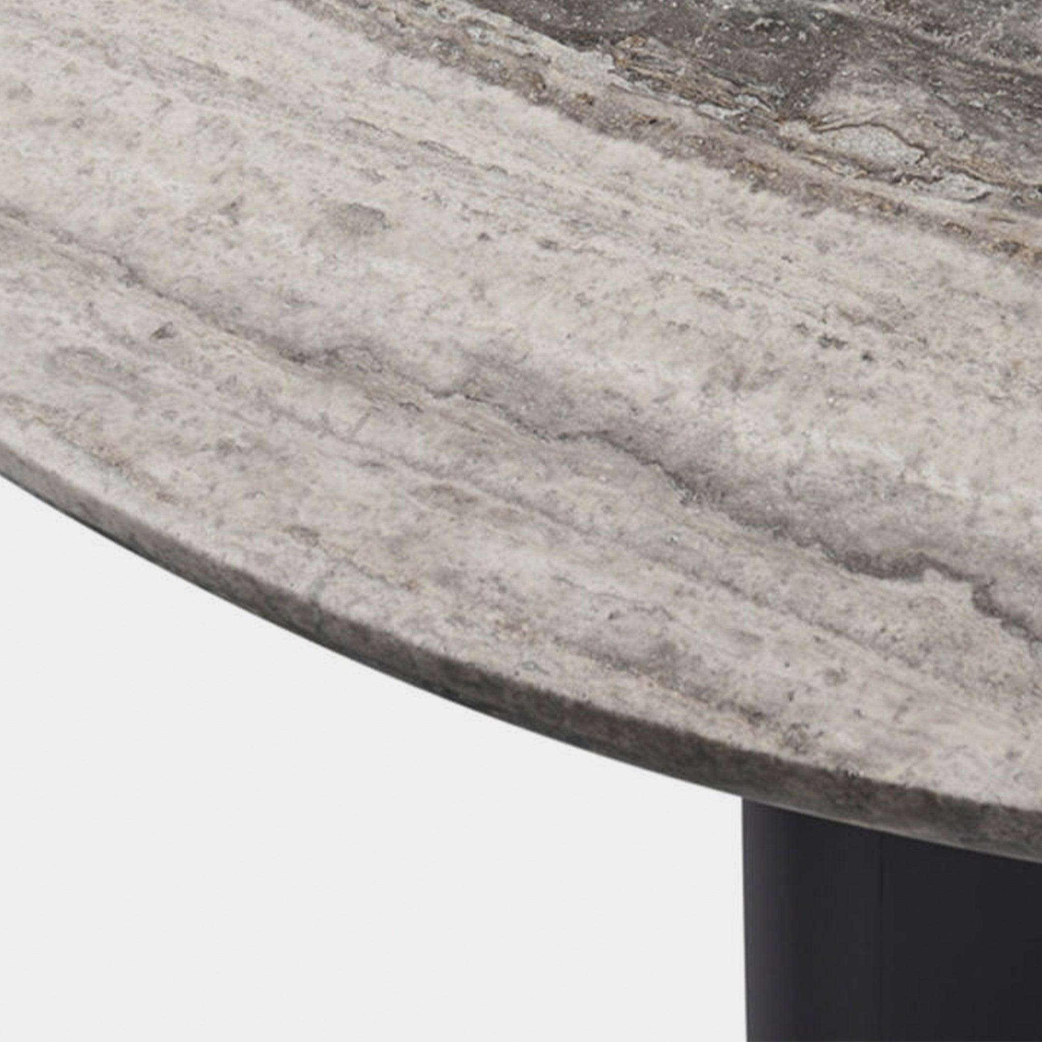 Harbour Victoria Aluminum Stone Round Dining Table 60" - Aluminum Taupe / Travertine Silver
