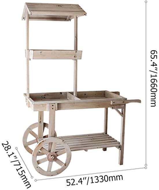 HMR - Solid Wood Garden Cart Display Bench in Natural