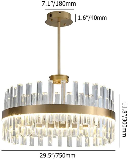 HMR - Bstack Modern Crystal Stripe Chandelier with Round Frame in Brass