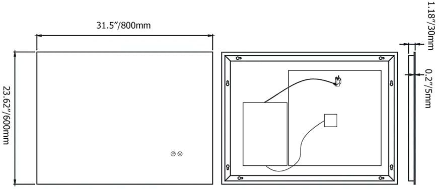 HMR - 32" x 24" Rectangular Wall Mounted LED Bathroom Vanity Mirror Anti-Fog Frameless Backlit