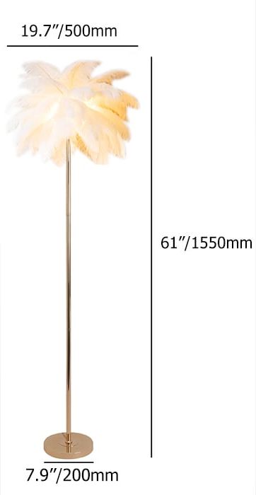 HMR Loftus Art Deco Rose Gold Floor Lamp with Feather Shade Tree Standing Lamp - White, Without Shelf