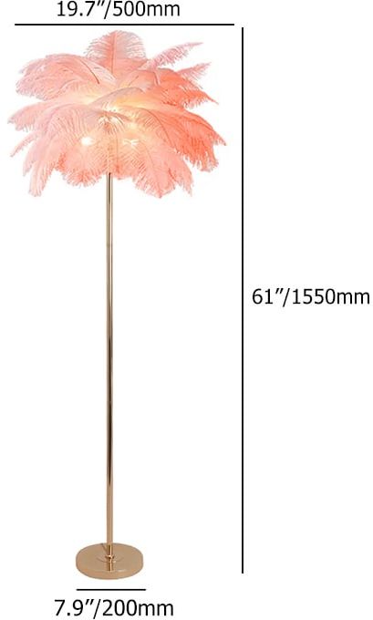 HMR Loftus Art Deco Rose Gold Floor Lamp with Feather Shade Tree Standing Lamp - Pink, Without Shelf