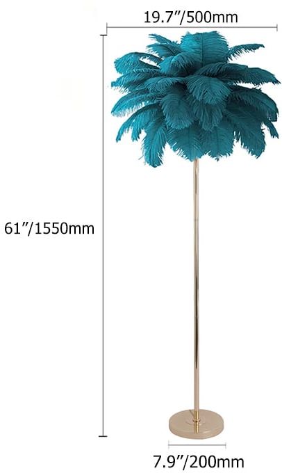 HMR Loftus Art Deco Rose Gold Floor Lamp with Feather Shade Tree Standing Lamp - Green, Without Shelf