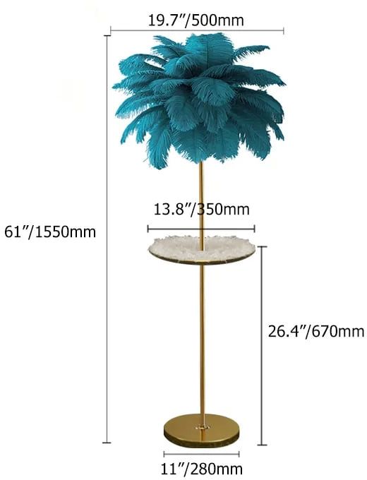 HMR Loftus Art Deco Rose Gold Floor Lamp with Feather Shade Tree Standing Lamp - Green, With Shelf