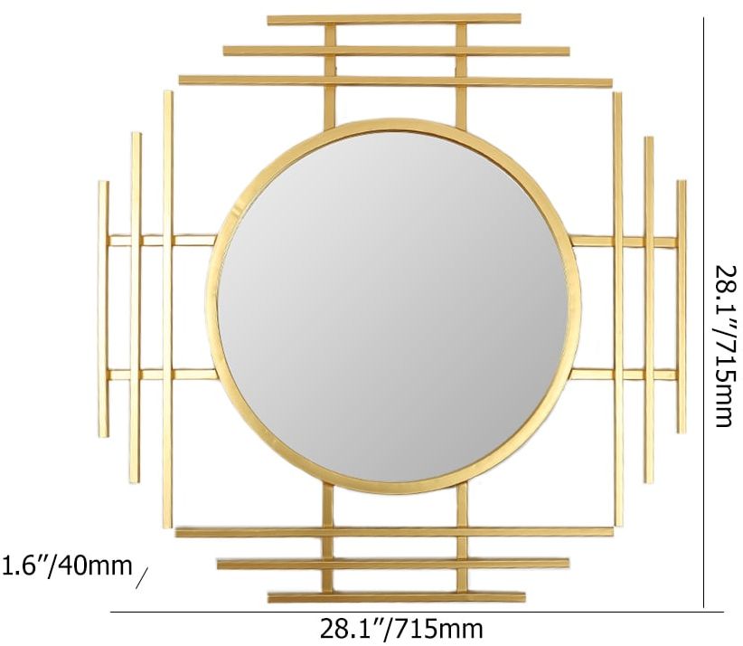 HMR - 28" Luxury 3D Geometric Gold Metal Wall Mirror Overlapping Home Decor for Entryway