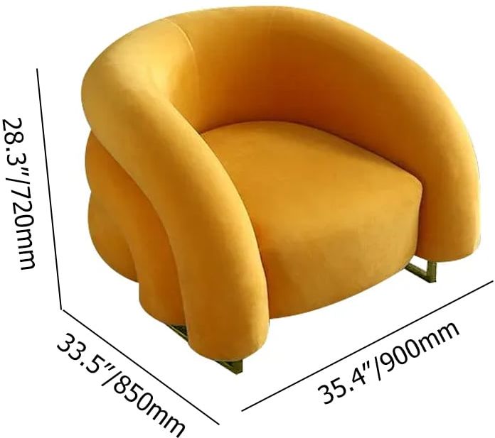 HMR - Creative & Modern Yellow Solid Wood & Velvet Accent Chair with Metal Base