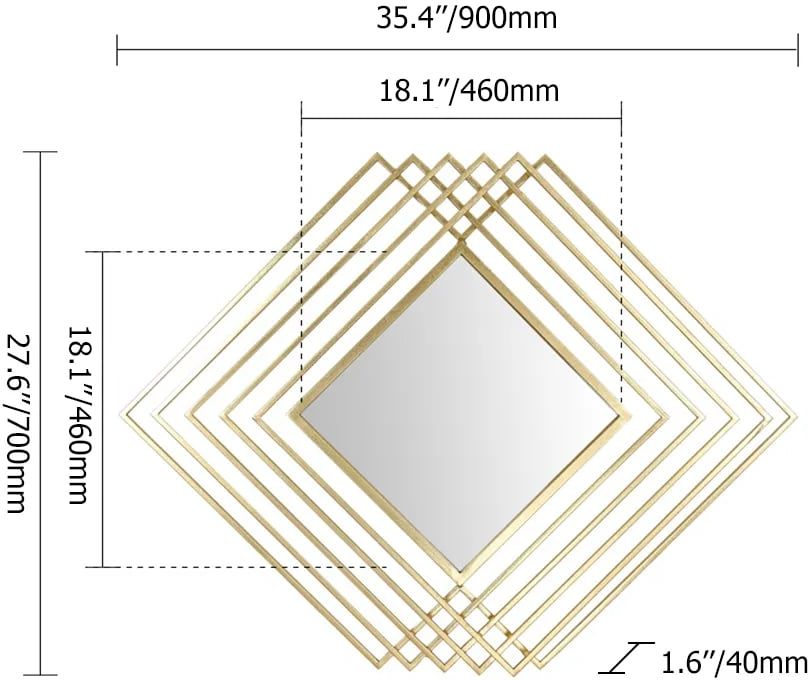 HMR - Modern Luxury Overlapping Geometric Rhombus Gold Metal Wall Mirror
