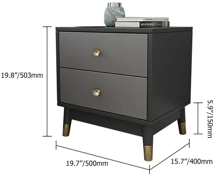 HMR - Ultic Modern Nightstand with 2 Drawers in Gray with Metal Legs