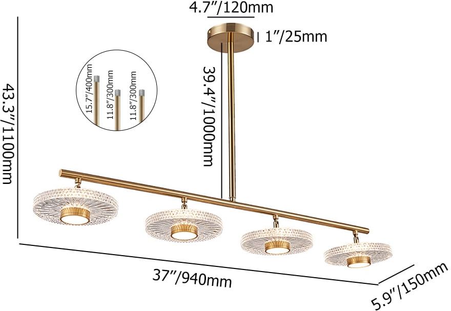 HMR - Micle Modern Gold Linear LED 4-Light Kitchen Island Light for Dining Room