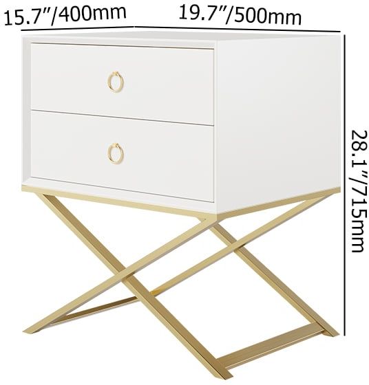 HMR - 19.7" Modern White Nightstand with 2 Drawers X-Shaped Pedestal